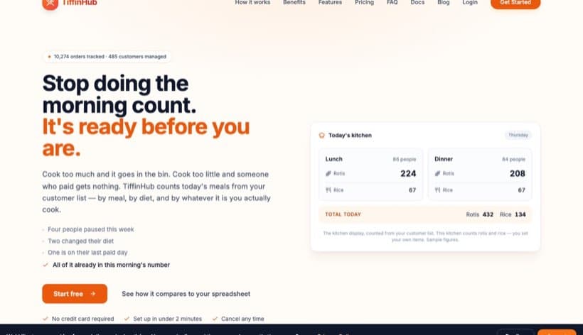 TiffinHub website